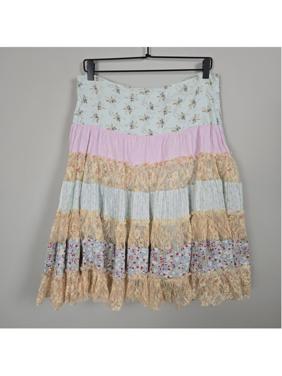 Luna Luz Dresses & Skirts - Luna Luz Womens Patchwork Lace Tiered Midi Skirt Medium Boho Cottage Prairie